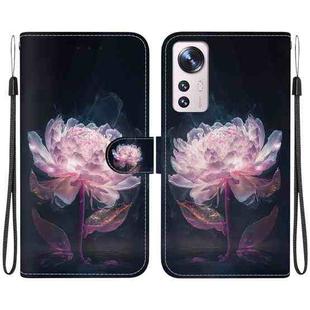 For Xiaomi 12 Pro Crystal Texture Colored Drawing Leather Phone Case(Purple Peony)