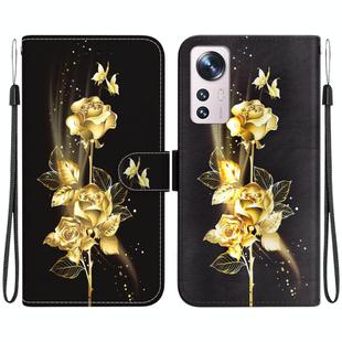 For Xiaomi 12 Pro Crystal Texture Colored Drawing Leather Phone Case(Gold Butterfly Rose)