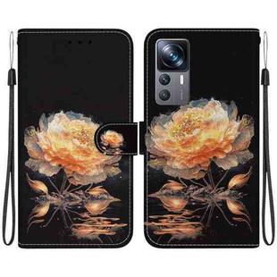 For Xiaomi 12T / 12T Pro Crystal Texture Colored Drawing Leather Phone Case(Gold Peony)