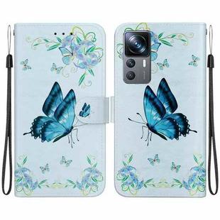 For Xiaomi 12T / 12T Pro Crystal Texture Colored Drawing Leather Phone Case(Blue Pansies)