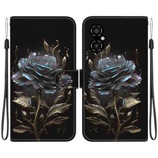 For Xiaomi Poco M4 5G Crystal Texture Colored Drawing Leather Phone Case(Black Rose)