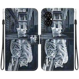 For Xiaomi Poco M4 5G Crystal Texture Colored Drawing Leather Phone Case(Cat Tiger Reflection)