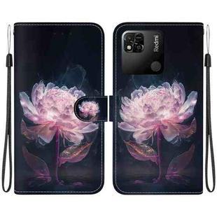For Xiaomi Redmi 10A Crystal Texture Colored Drawing Leather Phone Case(Purple Peony)