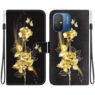 For Xiaomi Redmi 12C / 11A Crystal Texture Colored Drawing Leather Phone Case(Gold Butterfly Rose)