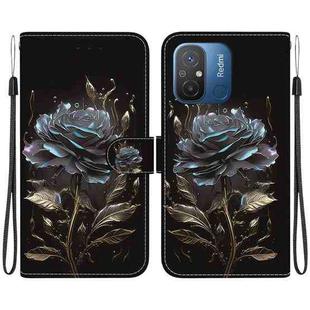 For Xiaomi Redmi 12C / 11A Crystal Texture Colored Drawing Leather Phone Case(Black Rose)