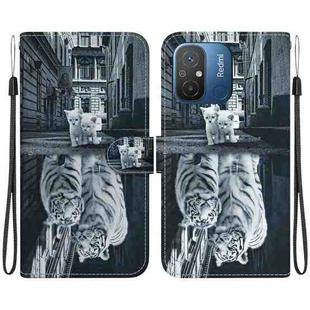 For Xiaomi Redmi 12C / 11A Crystal Texture Colored Drawing Leather Phone Case(Cat Tiger Reflection)