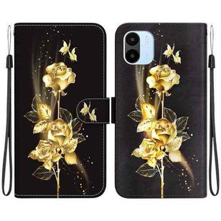 For Xiaomi Redmi A1 / A2 Crystal Texture Colored Drawing Leather Phone Case(Gold Butterfly Rose)