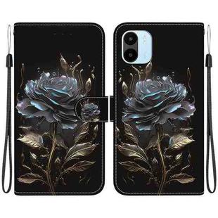 For Xiaomi Redmi A1 / A2 Crystal Texture Colored Drawing Leather Phone Case(Black Rose)