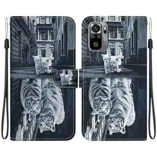 For Xiaomi Redmi Note 10 4G / Note 10S Crystal Texture Colored Drawing Leather Phone Case(Cat Tiger Reflection)