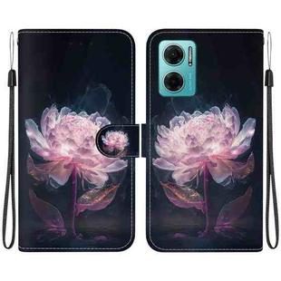 For Xiaomi Redmi 10 5G / Note 11E Crystal Texture Colored Drawing Leather Phone Case(Purple Peony)