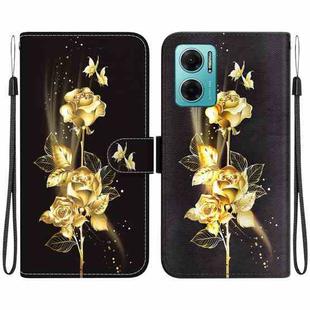 For Xiaomi Redmi 10 5G / Note 11E Crystal Texture Colored Drawing Leather Phone Case(Gold Butterfly Rose)