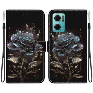 For Xiaomi Redmi 10 5G / Note 11E Crystal Texture Colored Drawing Leather Phone Case(Black Rose)
