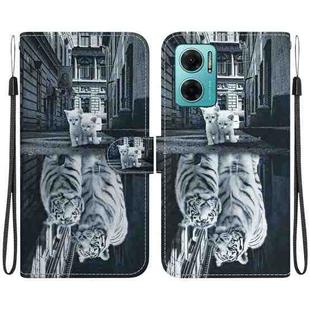 For Xiaomi Redmi 10 5G / Note 11E Crystal Texture Colored Drawing Leather Phone Case(Cat Tiger Reflection)