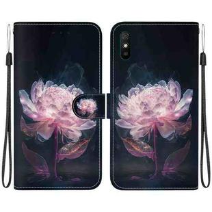 For Xiaomi Redmi 9A Crystal Texture Colored Drawing Leather Phone Case(Purple Peony)