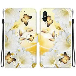 For Xiaomi Redmi 9A Crystal Texture Colored Drawing Leather Phone Case(Gold Butterfly Epiphyllum)