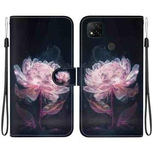 For Xiaomi Redmi 9C Crystal Texture Colored Drawing Leather Phone Case(Purple Peony)