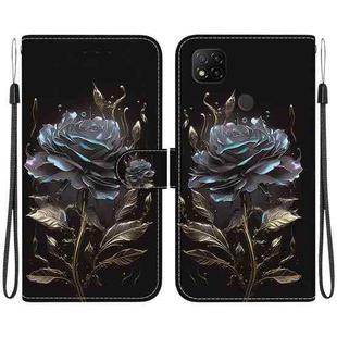 For Xiaomi Redmi 9C Crystal Texture Colored Drawing Leather Phone Case(Black Rose)