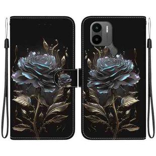 For Xiaomi Redmi A1+ / Poco C50 Crystal Texture Colored Drawing Leather Phone Case(Black Rose)