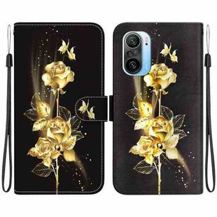 For Xiaomi Redmi K40 / K40 Pro Crystal Texture Colored Drawing Leather Phone Case(Gold Butterfly Rose)