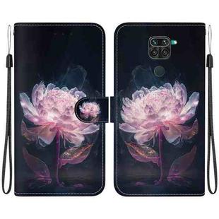 For Xiaomi Redmi Note 9 Crystal Texture Colored Drawing Leather Phone Case(Purple Peony)