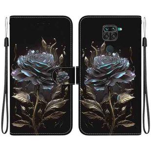 For Xiaomi Redmi Note 9 Crystal Texture Colored Drawing Leather Phone Case(Black Rose)