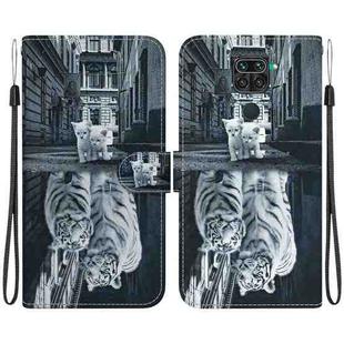 For Xiaomi Redmi Note 9 Crystal Texture Colored Drawing Leather Phone Case(Cat Tiger Reflection)