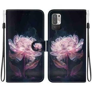 For Xiaomi Redmi Note 10 5G / Poco M3 Pro Crystal Texture Colored Drawing Leather Phone Case(Purple Peony)