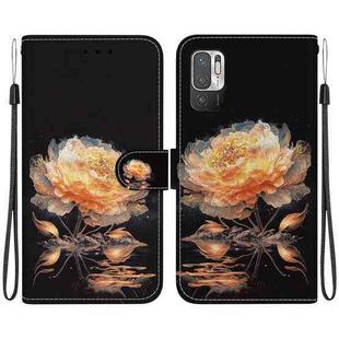 For Xiaomi Redmi Note 10 5G / Poco M3 Pro Crystal Texture Colored Drawing Leather Phone Case(Gold Peony)