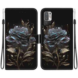 For Xiaomi Redmi Note 10 5G / Poco M3 Pro Crystal Texture Colored Drawing Leather Phone Case(Black Rose)