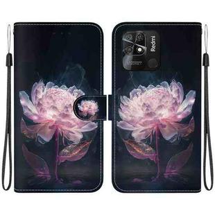 For Xiaomi Redmi 10C Crystal Texture Colored Drawing Leather Phone Case(Purple Peony)