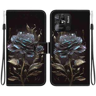 For Xiaomi Redmi 10C Crystal Texture Colored Drawing Leather Phone Case(Black Rose)