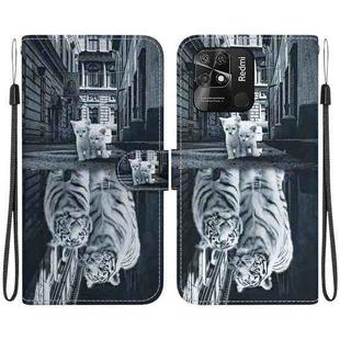 For Xiaomi Redmi 10C Crystal Texture Colored Drawing Leather Phone Case(Cat Tiger Reflection)