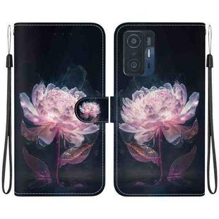 For Xiaomi 11T / 11T Pro Crystal Texture Colored Drawing Leather Phone Case(Purple Peony)