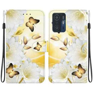 For Xiaomi 11T / 11T Pro Crystal Texture Colored Drawing Leather Phone Case(Gold Butterfly Epiphyllum)
