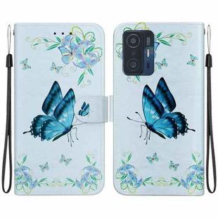 For Xiaomi 11T / 11T Pro Crystal Texture Colored Drawing Leather Phone Case(Blue Pansies)