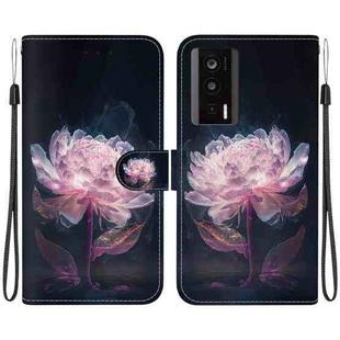 For Xiaomi Poco F5 Pro Crystal Texture Colored Drawing Leather Phone Case(Purple Peony)