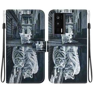 For Xiaomi Poco F5 Pro Crystal Texture Colored Drawing Leather Phone Case(Cat Tiger Reflection)