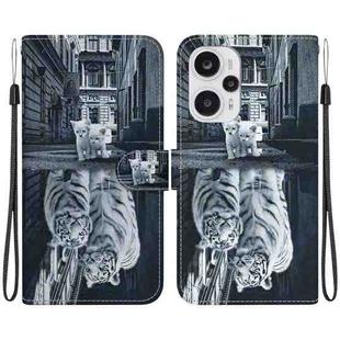 For Xiaomi Poco F5 / Redmi Note 12 Turbo Crystal Texture Colored Drawing Leather Phone Case(Cat Tiger Reflection)