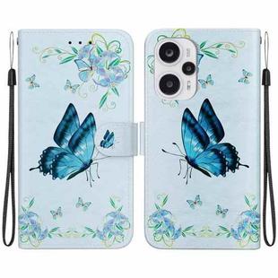 For Xiaomi Poco F5 / Redmi Note 12 Turbo Crystal Texture Colored Drawing Leather Phone Case(Blue Pansies)
