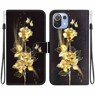 For Xiaomi Mi 11 Lite Crystal Texture Colored Drawing Leather Phone Case(Gold Butterfly Rose)
