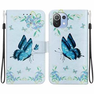 For Xiaomi Mi 11 Lite Crystal Texture Colored Drawing Leather Phone Case(Blue Pansies)