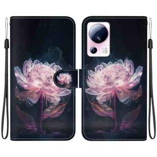 For Xiaomi 13 Lite / Civi 2 Crystal Texture Colored Drawing Leather Phone Case(Purple Peony)