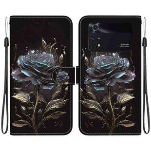 For Xiaomi Poco M4 Pro Crystal Texture Colored Drawing Leather Phone Case(Black Rose)
