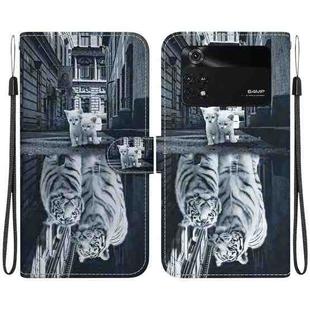 For Xiaomi Poco M4 Pro Crystal Texture Colored Drawing Leather Phone Case(Cat Tiger Reflection)