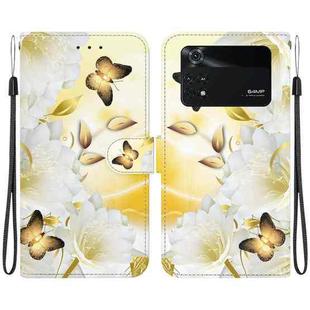 For Xiaomi Poco M4 Pro Crystal Texture Colored Drawing Leather Phone Case(Gold Butterfly Epiphyllum)