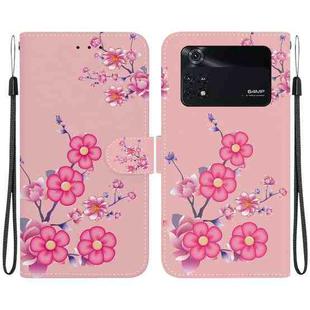 For Xiaomi Poco M4 Pro Crystal Texture Colored Drawing Leather Phone Case(Cherry Blossoms)