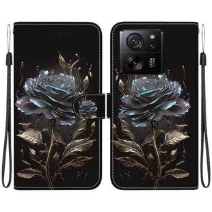 For Xiaomi 13T / 13T Pro / Redmi K60 Ultra Crystal Texture Colored Drawing Leather Phone Case(Black Rose)