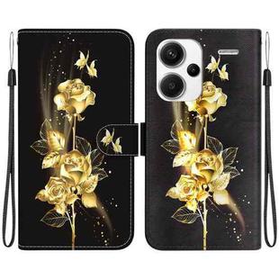 For Xiaomi Redmi Note 13 Pro+ 5G Crystal Texture Colored Drawing Leather Phone Case(Gold Butterfly Rose)