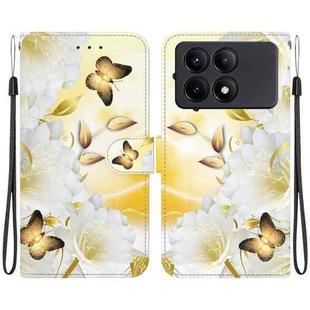 For Xiaomi Redmi K70E / Poco X6 Pro Crystal Texture Colored Drawing Leather Phone Case(Gold Butterfly Epiphyllum)