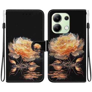 For Xiaomi Redmi Note 13 4G Global Crystal Texture Colored Drawing Leather Phone Case(Gold Peony)